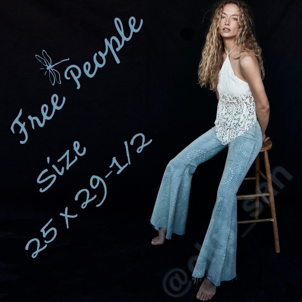 Free People Printed Just Float On Flare Jeans Sz 25
